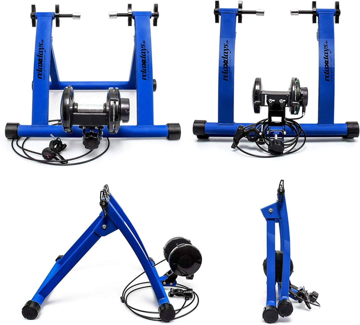 Relaxdays Indoor Bicycle Resistance Trainer, 6 Gears, for 26-28" Wheels Indoor Cycling Stand, Cardio Workout, Blue/Green