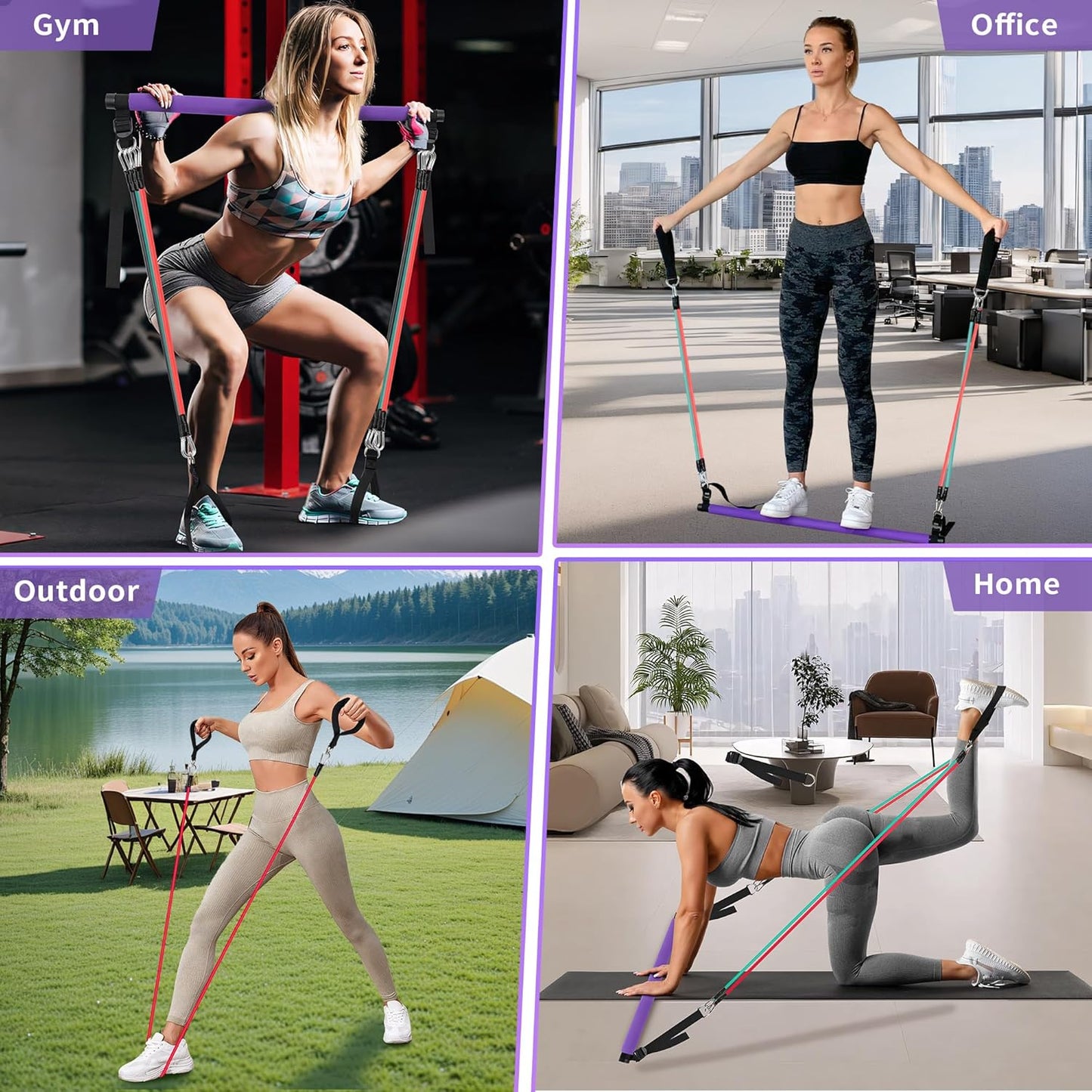 Goocrun Portable Pilates Bar Kit with Resistance Bands - 3 Set Exercise Bands - Home Gym, Workout Kit for Body Toning – with Fitness Poster and Video