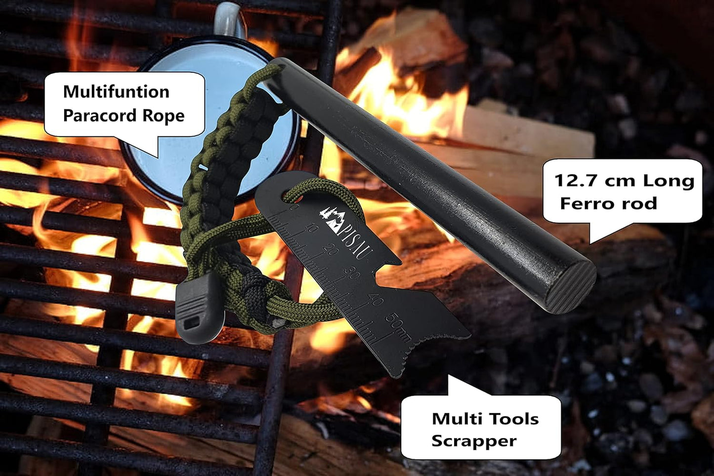 12.7 cm Ferrocerium Ferro Rod Flint Fire Starter Waterproof for Camping, Hiking and Emergency