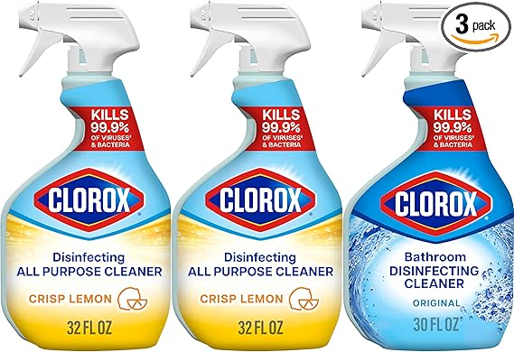 Clorox Disinfecting All-Purpose Cleaner 32 Oz and Disinfecting Bathroom Cleaner, Household Essentials, 30 Oz, Pack of 3