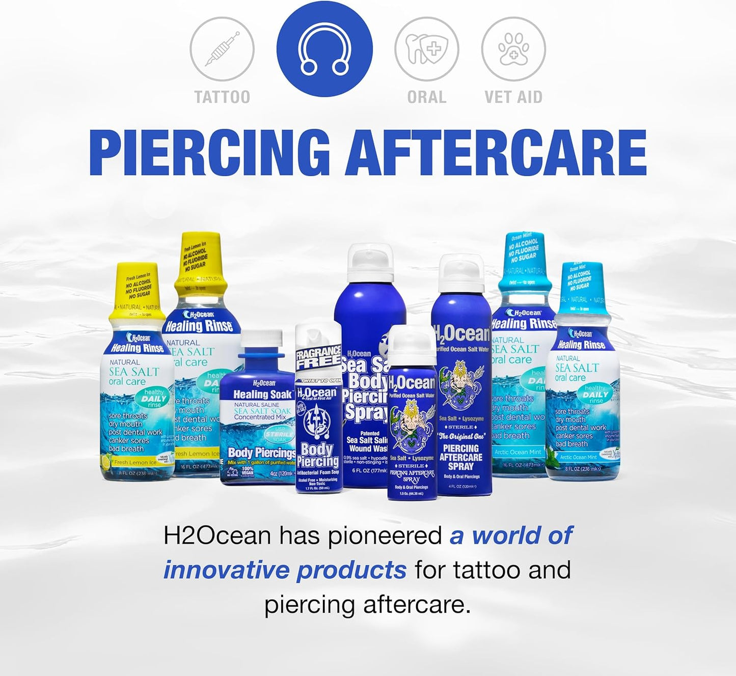 H2Ocean Healing Soak Piercing & Wound Sea Salt Bath - Sea Salt Saline Solution for Piercing & Wound Care - Soothing Aftercare for Body Piercings - 4 oz