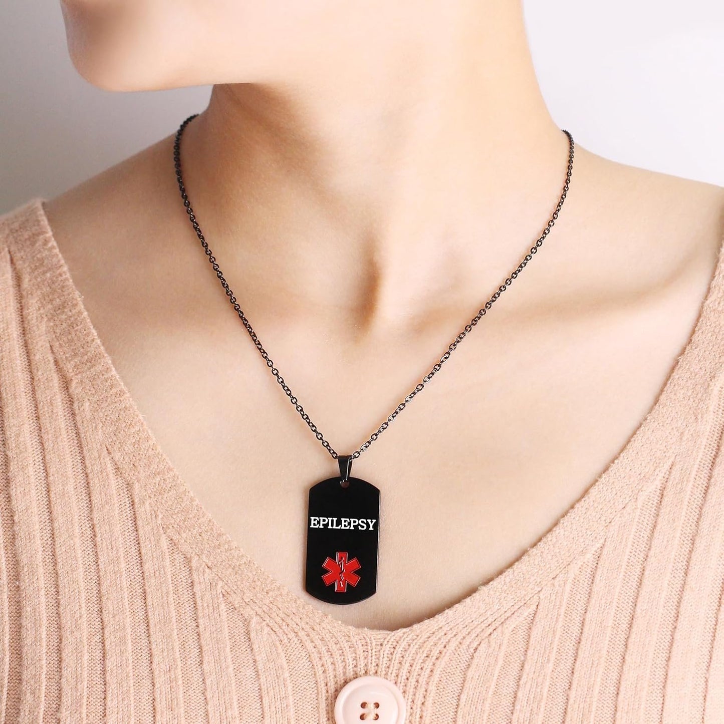 Vivaday Free Engraving Medical Alert Jewelry | Medical ID Tag Necklace | Durable Personalized First Aid Necklaces | Red Health Care Medical Alert Pendant| First Responder Stainless Steel Jewelry