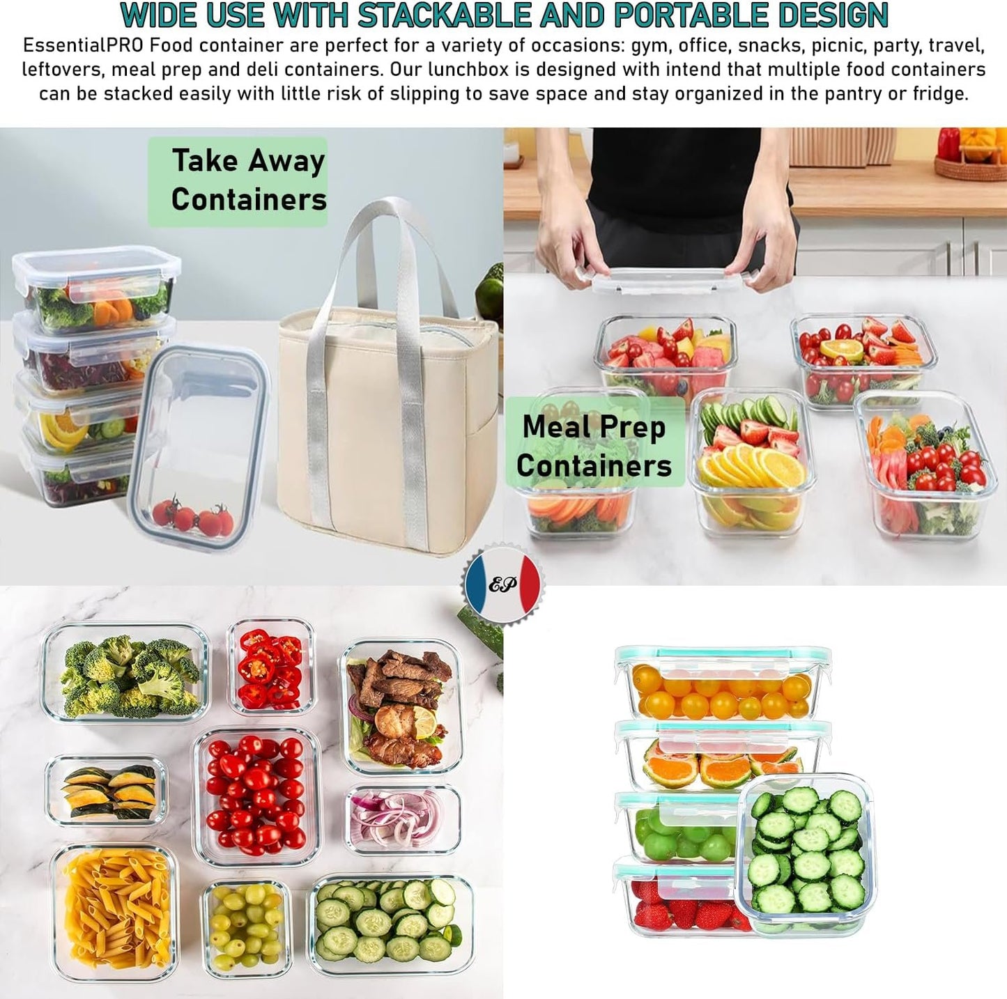 24 Pcs 12 Pack Glass Food Storage Lunch Containers Airtight Lids With Steam Vents. BPA Free Meal Prep Containers. Safe For Microwave, Dishwasher, Oven & Freezer Pantry Kitchen Storage & Organisation