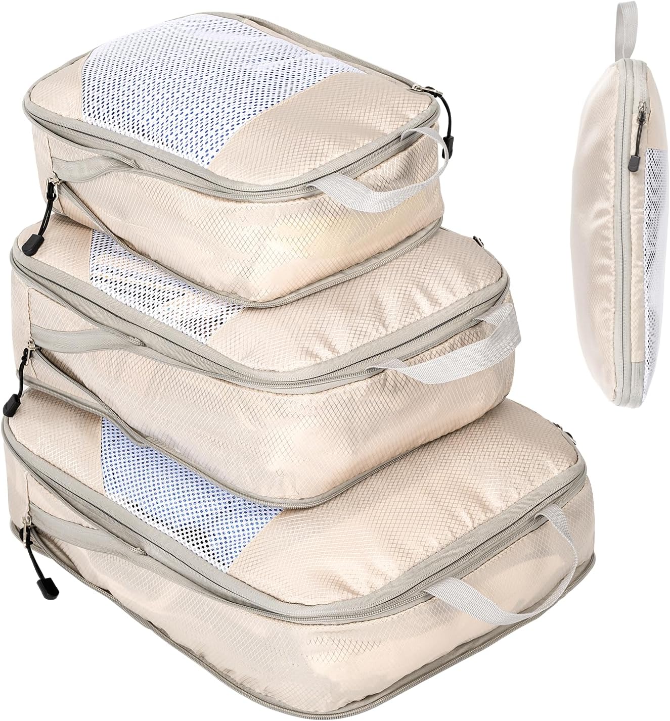 Space-Saving Suitcase Organizer Travel Organizer Suitcase Compression Travel Useful Accessories Waterproof Travel Bags for Underwear Footwear Clothes Fabric, Beige, 3 Pieces