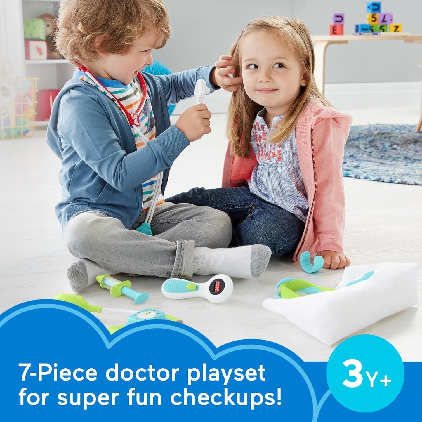 Fisher-Price Doctor Playset Medical Kit 7-Piece Toy for Dress Up and Preschool Pretend Play Ages 3+ Years