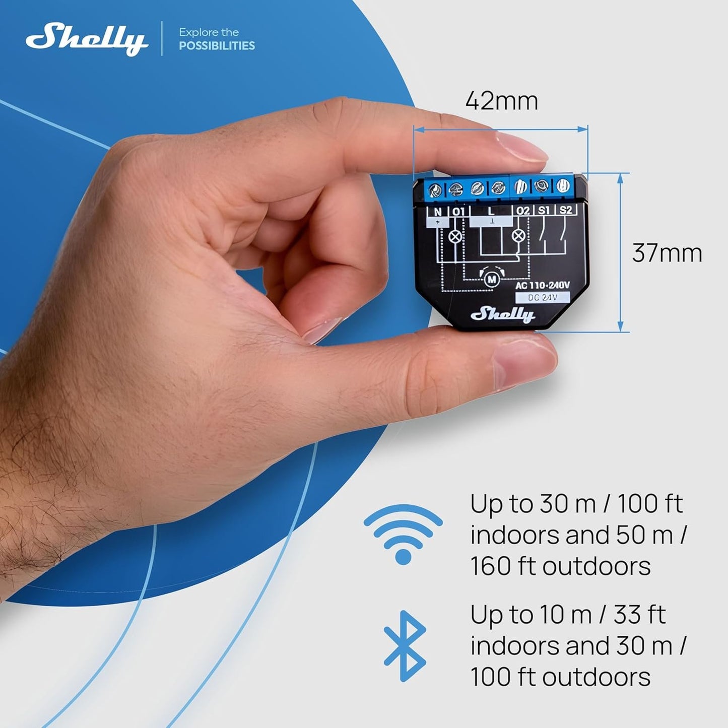 Shelly Plus 2PM, WiFi & Bluetooth 2 Channels Smart Relay Switch with Power Metering, Home Automation, Roller Shutters, Remote Control, Alexa & Google Home, iOS Android App
