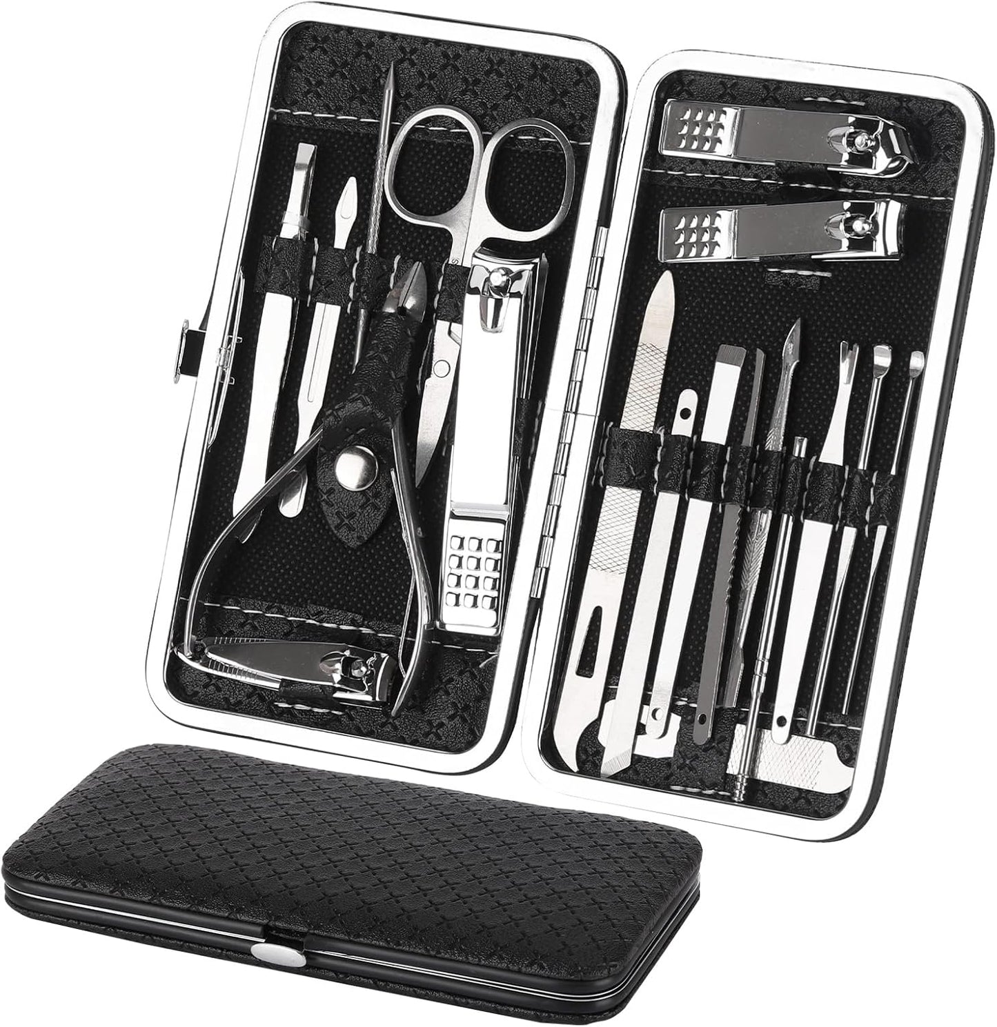 Manicure and Pedicure Kits, 19 Pieces Stainless Steel Nail Clippers Professional Manicure Set Nail Care Tools with Travel Case