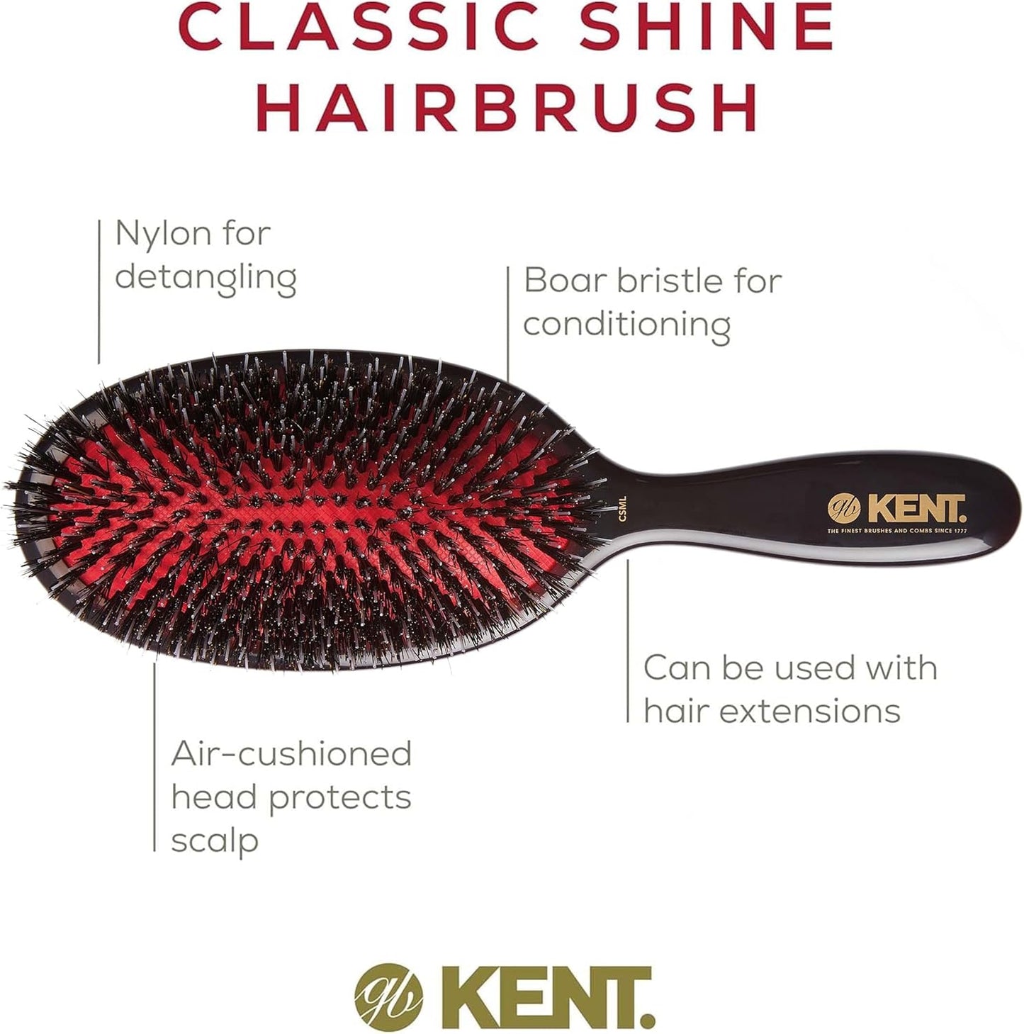 Kent Classic Shine Cushioned Bristle and Nylon Hair Brush, Large