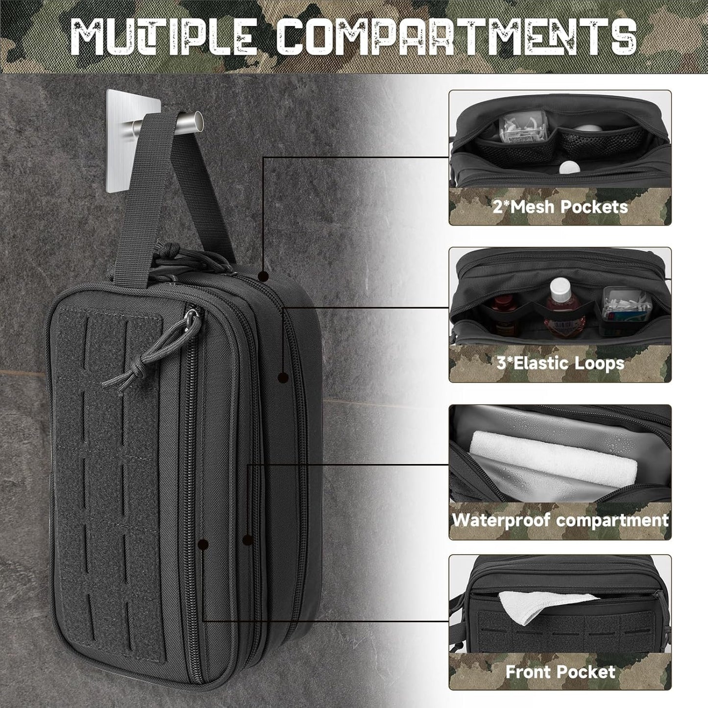 Tactical Toiletry Bag Men Hygiene Bag Shaving Kit Travel Shower Makeup Pouch Cosmetic Organizer Pocket