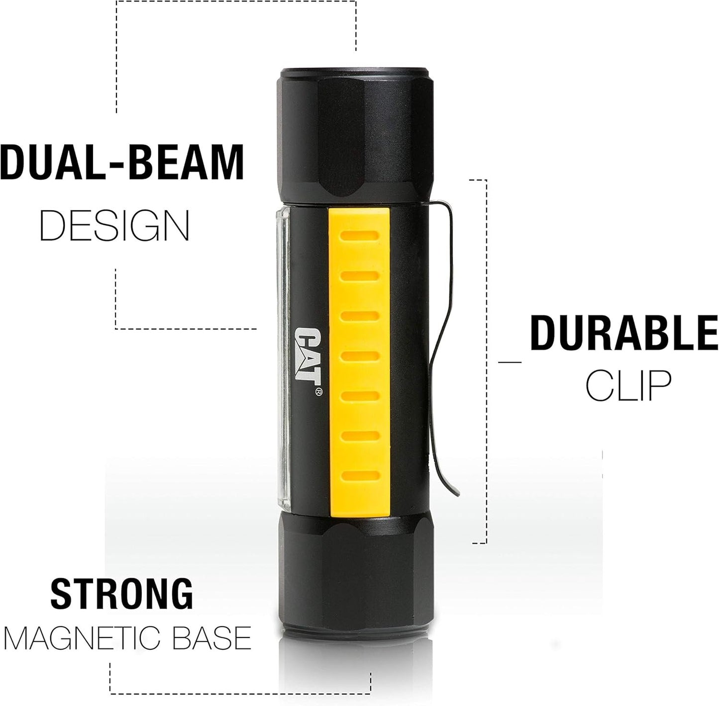 Cat CT3410 Dual Beam Aluminum Tactical Light – Double-Duty 275 Lumen Top Beam, 200 Lumen Flood Panel Light, Black/Yellow