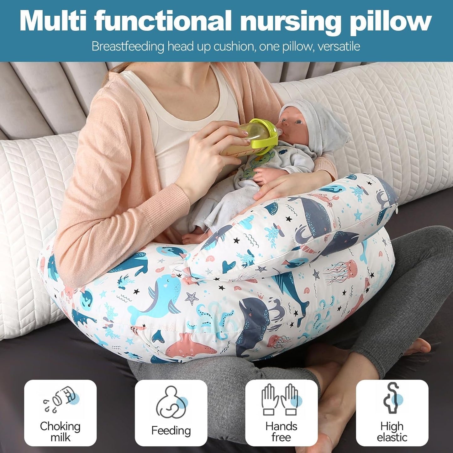 Pregnancy Pillow,Multifunctional Nursing Pillow Washable Breastfeeding Pillows (Type E-Upgrade)