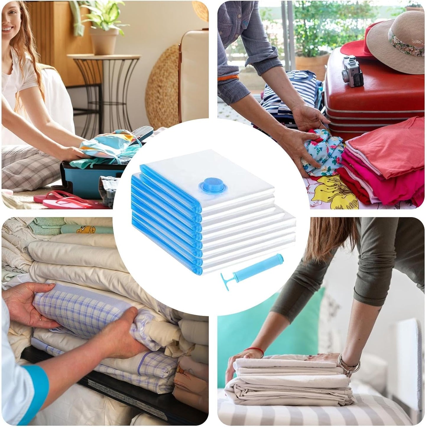 8-Pack Vacuum Storage Bags | Space-Saving Compression Bags For Clothes, Blankets, Comforters, Travel & Home Organization | Waterproof, Airtight Sealed Packing Bags For Suitcases & Storage Bins
