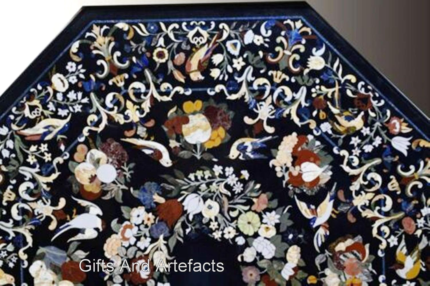 Pietra Dura Art Restaurant Top I nero marmo tavolo riunioni top I Fine Work Home Table Top I 48 x 48 pollici Heritage Dining Top I Ottagono soggiorno