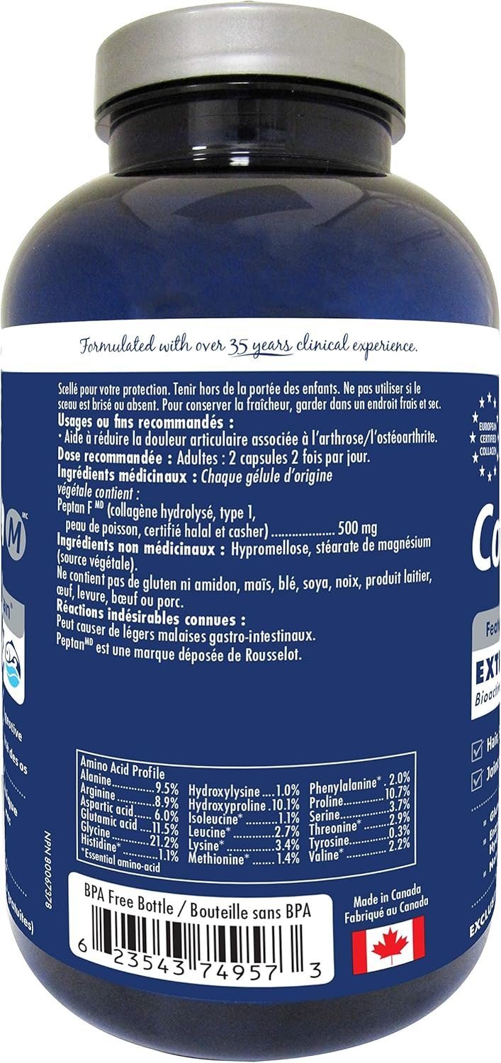 Naka Pro Marine Collagen 380 Capsules -2000 mg of Collagen Peptides Protein Supplement to Support Joints, Hair, Skin and Nails- Made in Canada