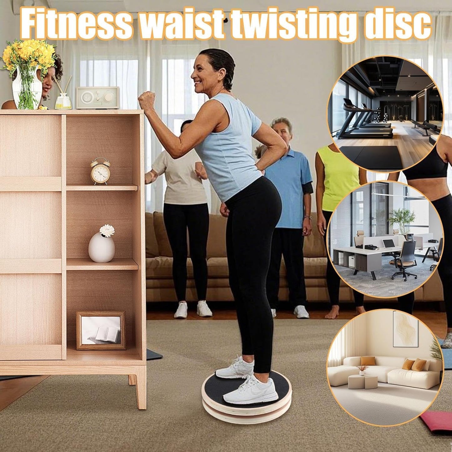 Waist Training Board, Wooden Waist Whisper Disc Anti-Slip, Rotating Exercise Equipment Body Trainer, Fitness Twist Gear for Trimming Arms, Legs, Core Workout on Home Gym
