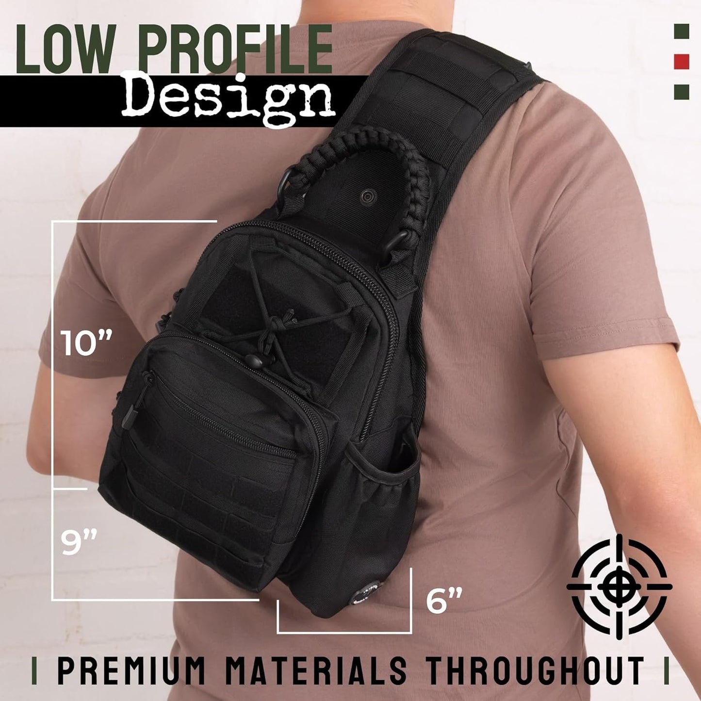 Sling Bag for Men - Lightweight & Compact EDC Gear Bag for Travel, Range, Hiking, Outdoor Sports - Weatherproof and Durable Nylon Crossbody Range Bag Day Pack - Black CCW Sling Bag, Black, Regular
