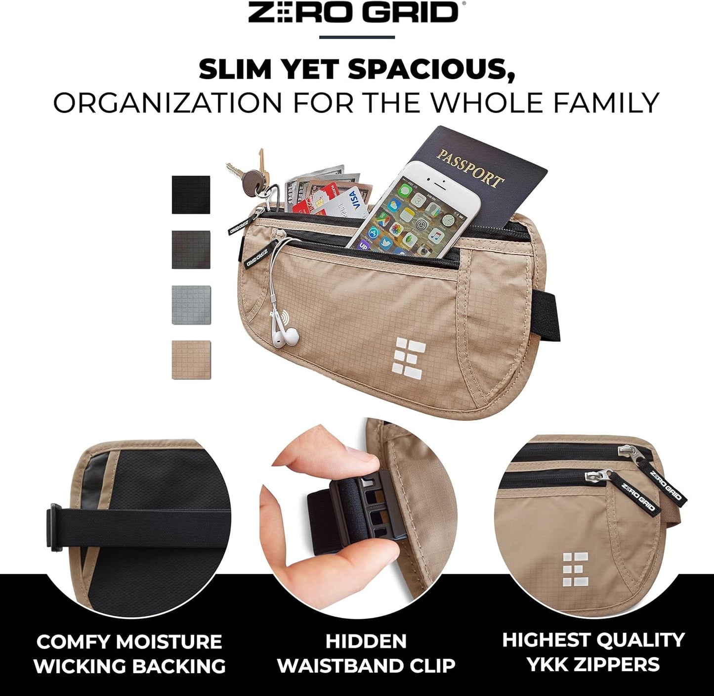 Money Belt for Secure Travel - Concealed Travel Pouch w/RFID Blocking - Secure Important Documents and Money - Durable, Water-Resistant Rip-Stop Nylon w/RFID Sleeves Set