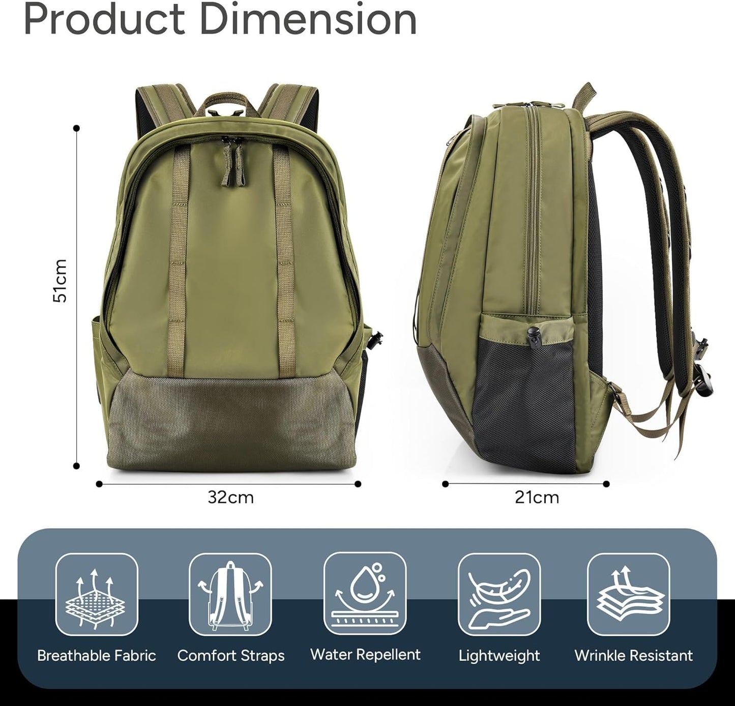 travel inspira Anti-Wrinkle Travel Backpack, Carry-On With Hidden 38cm Laptop Protection Compartment And Security Design