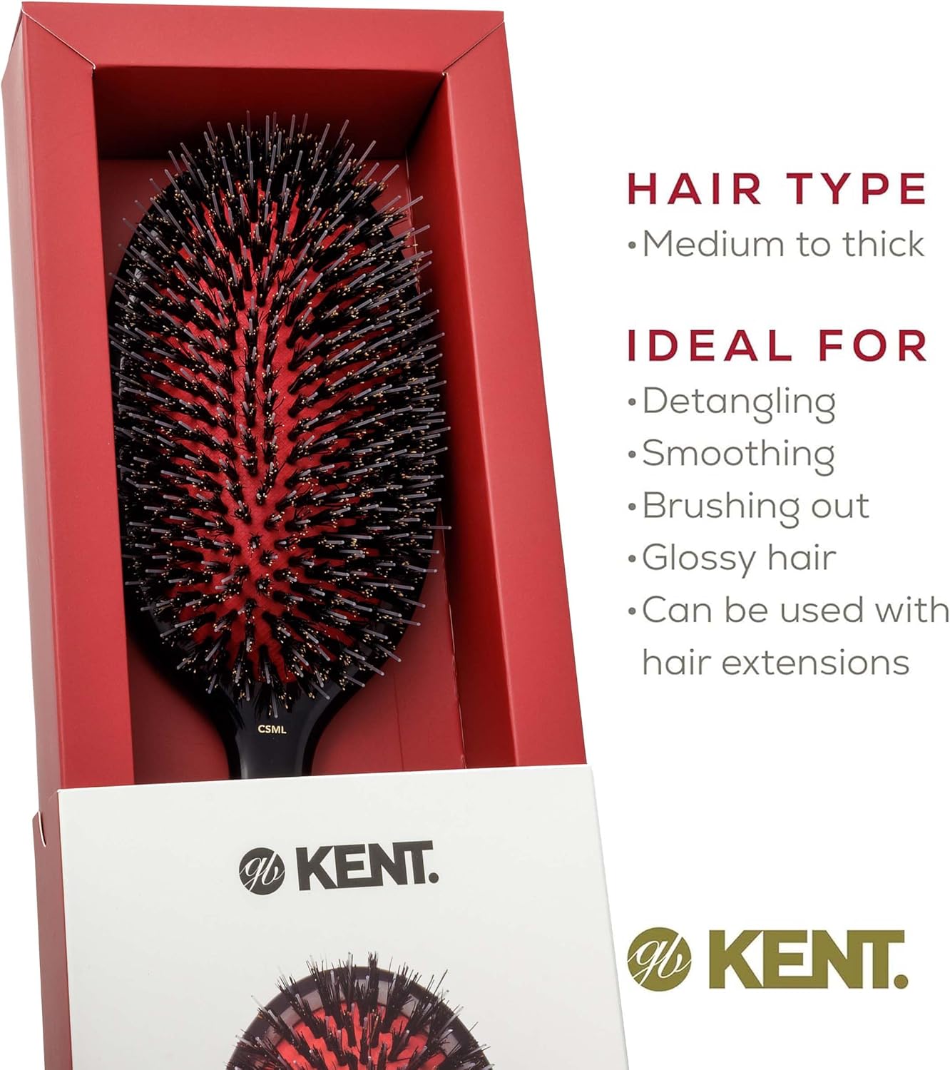 Kent Classic Shine Cushioned Bristle and Nylon Hair Brush, Large