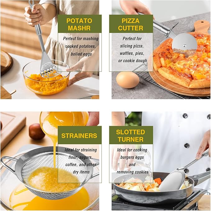 Stainless Steel Kitchen Utensil Set- Fungun 28 Pcs Cooking Nonstick Cookware Set with Spatula - Best Gadgets Tools Kitchen Accessories