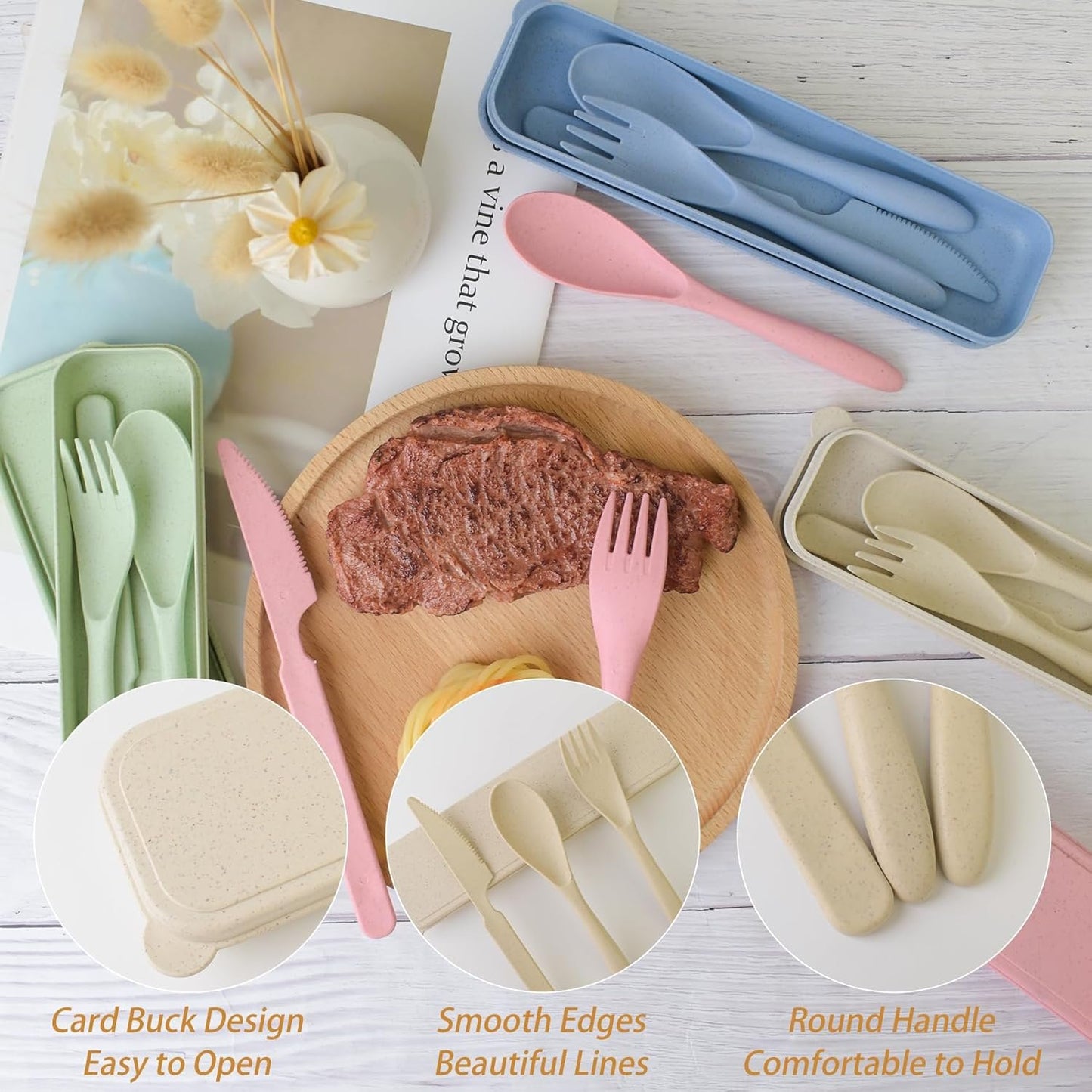4 Pack Travel Cutlery Set with Case, Reusable Spoon Knife Forks Utensil Set, Portable Travel Utensils for Kids Adult Travel Picnic Camping Or Birthday, Anniversary Use