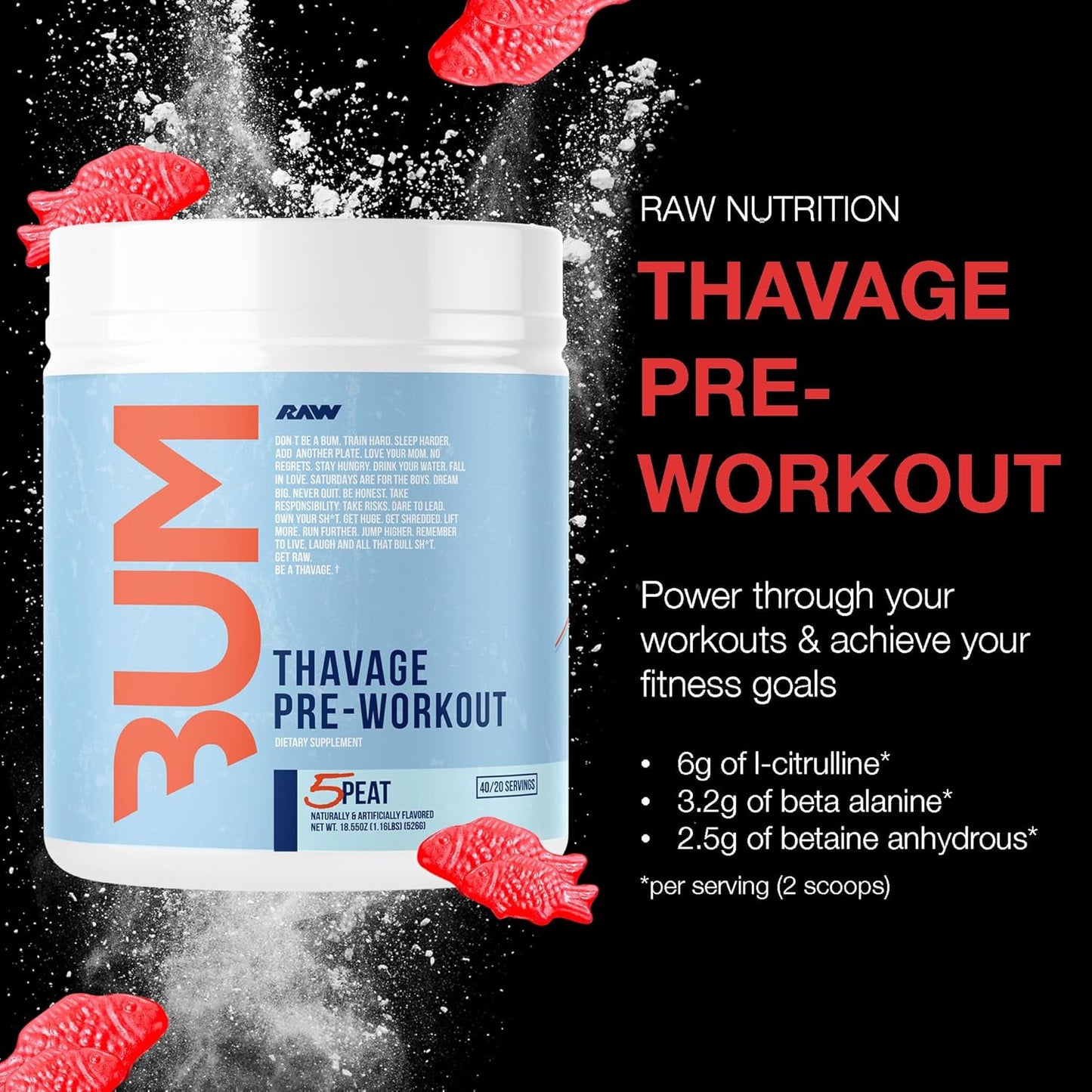 CBUM Thavage Pre Workout 40 serves 3 Peat 528 grams