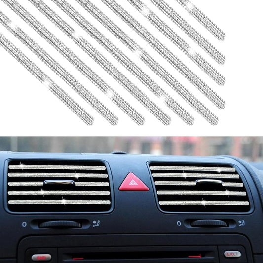 10PCS Bling Car Air Conditioner Decoration Strip for Vent Outlet, Rhinestone Car Air Vent Outlet Moulding Trim Strip, Bling Diamond Car Interior Accessories for Women and Girls