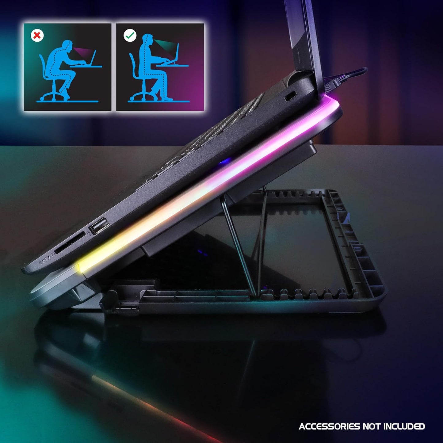 ENHANCE Voltaic 2 Laptop Cooling Stand - Laptop Cooling Pad with 6 Blue LED Fans, 7 Height Settings, RGB Lighting - Laptop Cooling Pad with Metal Surface and Phone Stand for 17 Inch Laptops
