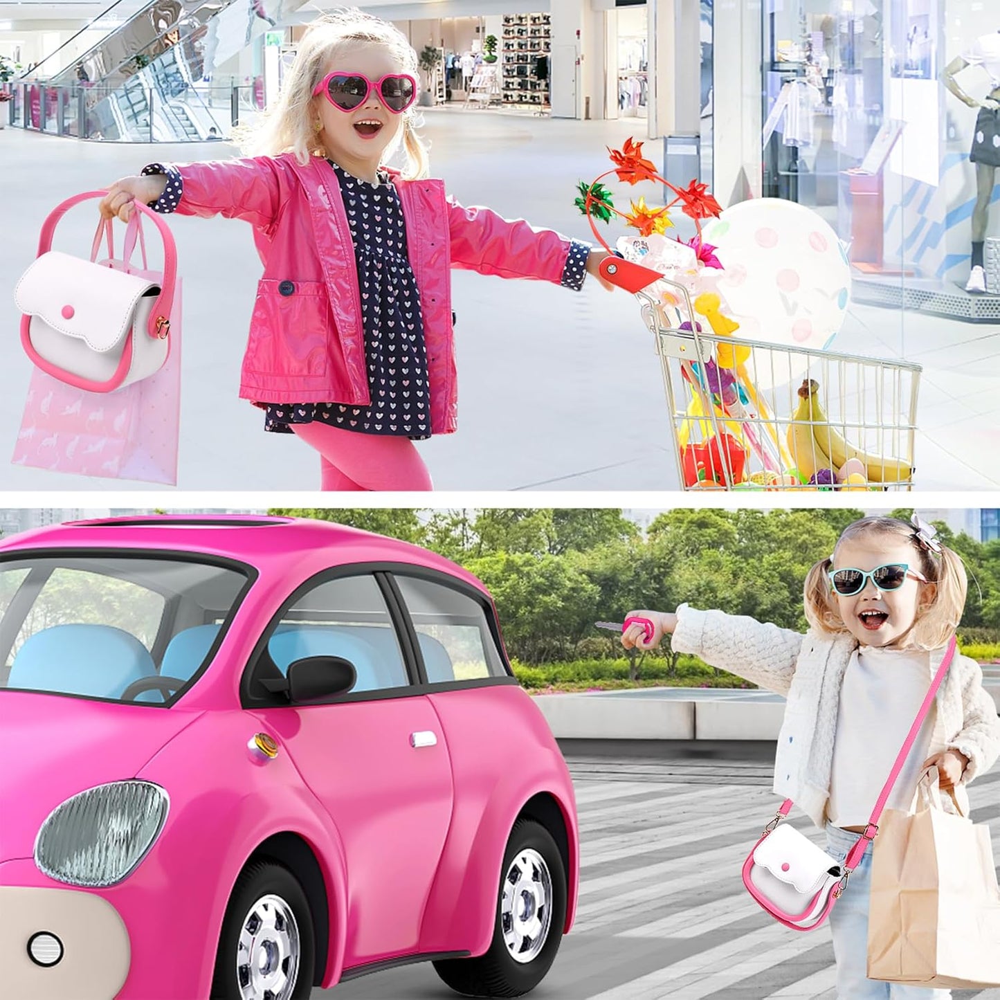 GJZZ Play Purse for Little Girls - Toddler Purse Set Pretend Play Makeup Toys, Kids Toy Purse Birthday Gifts for Girls Ages 3-5, 4-5, 6-8 Years Old, ABB-02, Pink