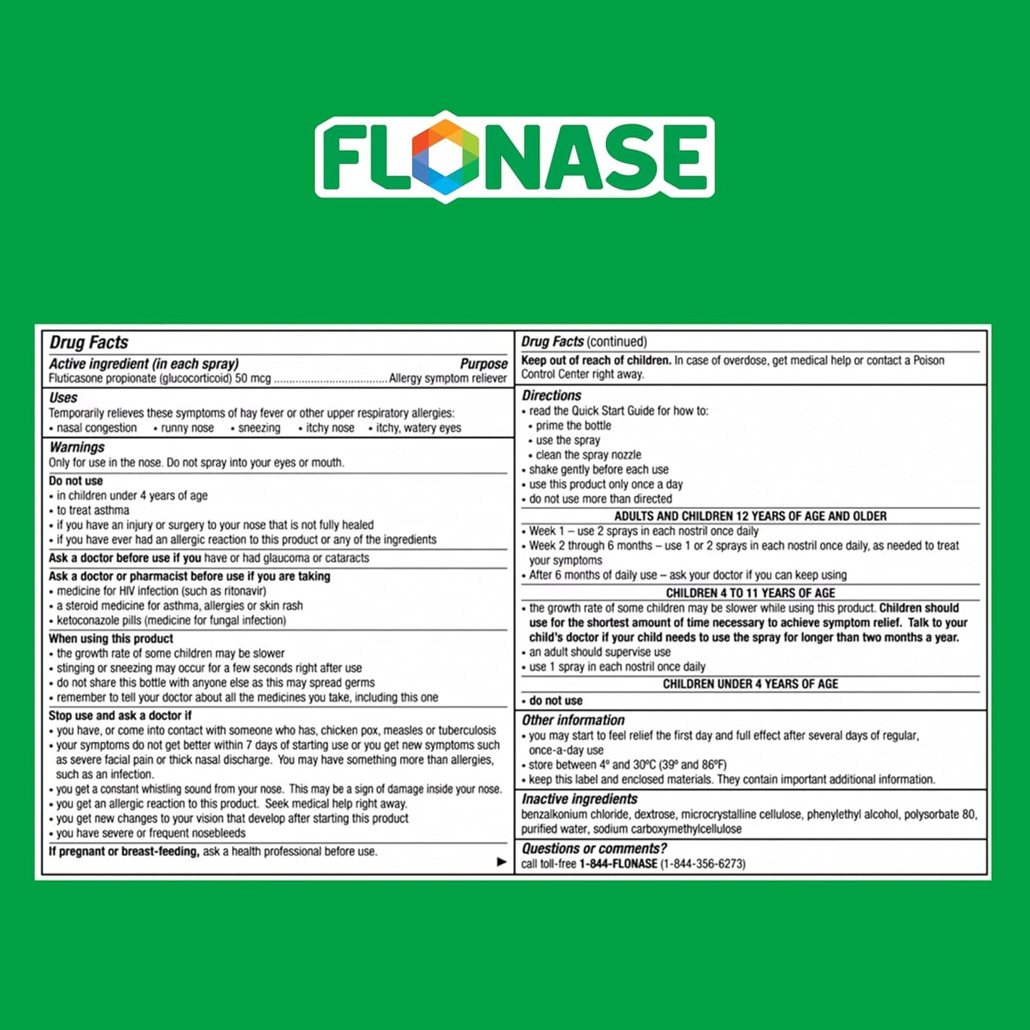 Flonase Allergy Relief Nasal Spray, 24-Hour Non-Drowsy Multi-Symptom Relief 144 Sprays, Bonus Pack of Tissues