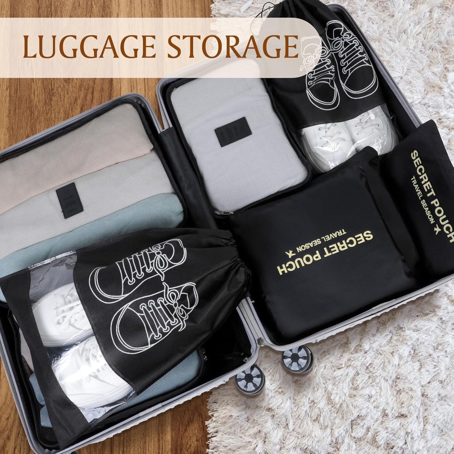 AiQInu 8 Pieces Organizer Suitcase Set, Packing Cubes, Travel Organizer, Sacks Suitcase