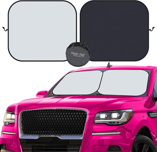 Kinder Fluff Windshield Sun Shade -Certified Automotive Accessories Blocking 99.87% UVR- Sunshades Protector for Steering Wheel, Car Seat & Car Accessories Interior - Window Shade (Large)