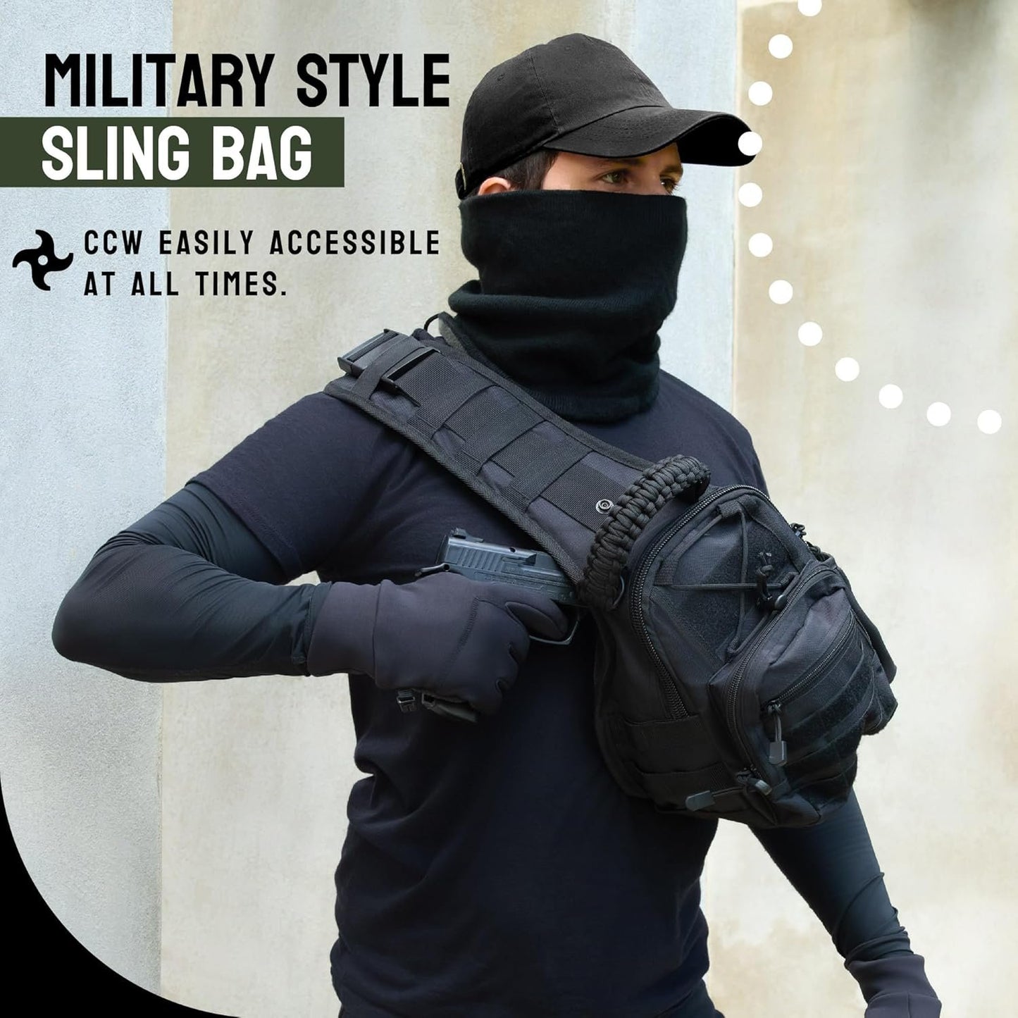 Sling Bag for Men - Lightweight & Compact EDC Gear Bag for Travel, Range, Hiking, Outdoor Sports - Weatherproof and Durable Nylon Crossbody Range Bag Day Pack - Black CCW Sling Bag, Black, Regular