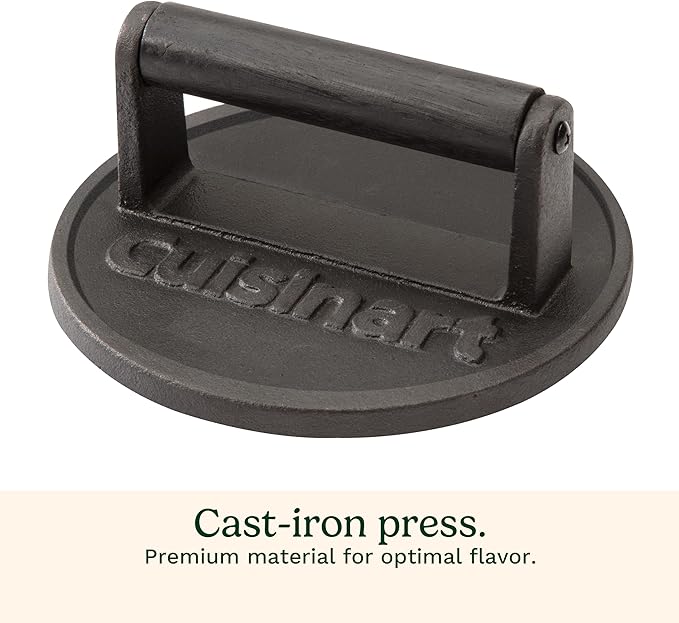 Cuisinart 6.5" Cast Iron Smashed Burger Press, Juicy and Crispy Burgers for BBQs, Cookouts
