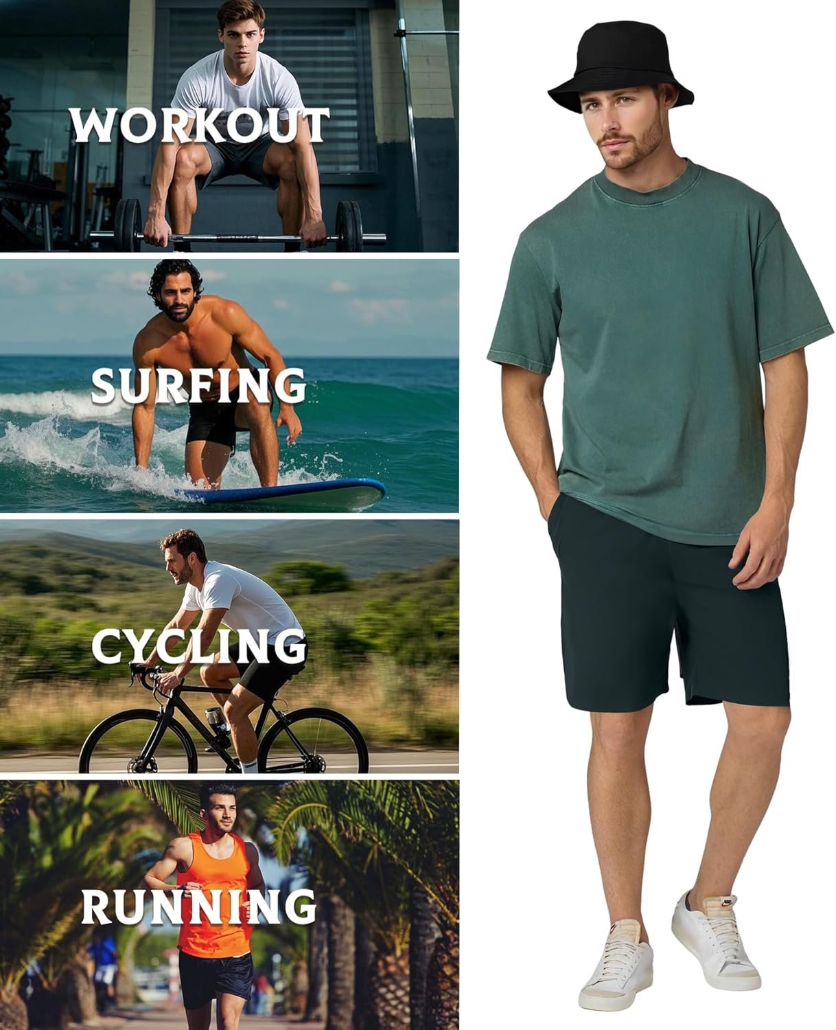 Boyzn Men's 2 Pack 5"/7" Quick-Dry Hiking Shorts Elastic Waist & Zipper Pockets, Outdoor Travel Casual