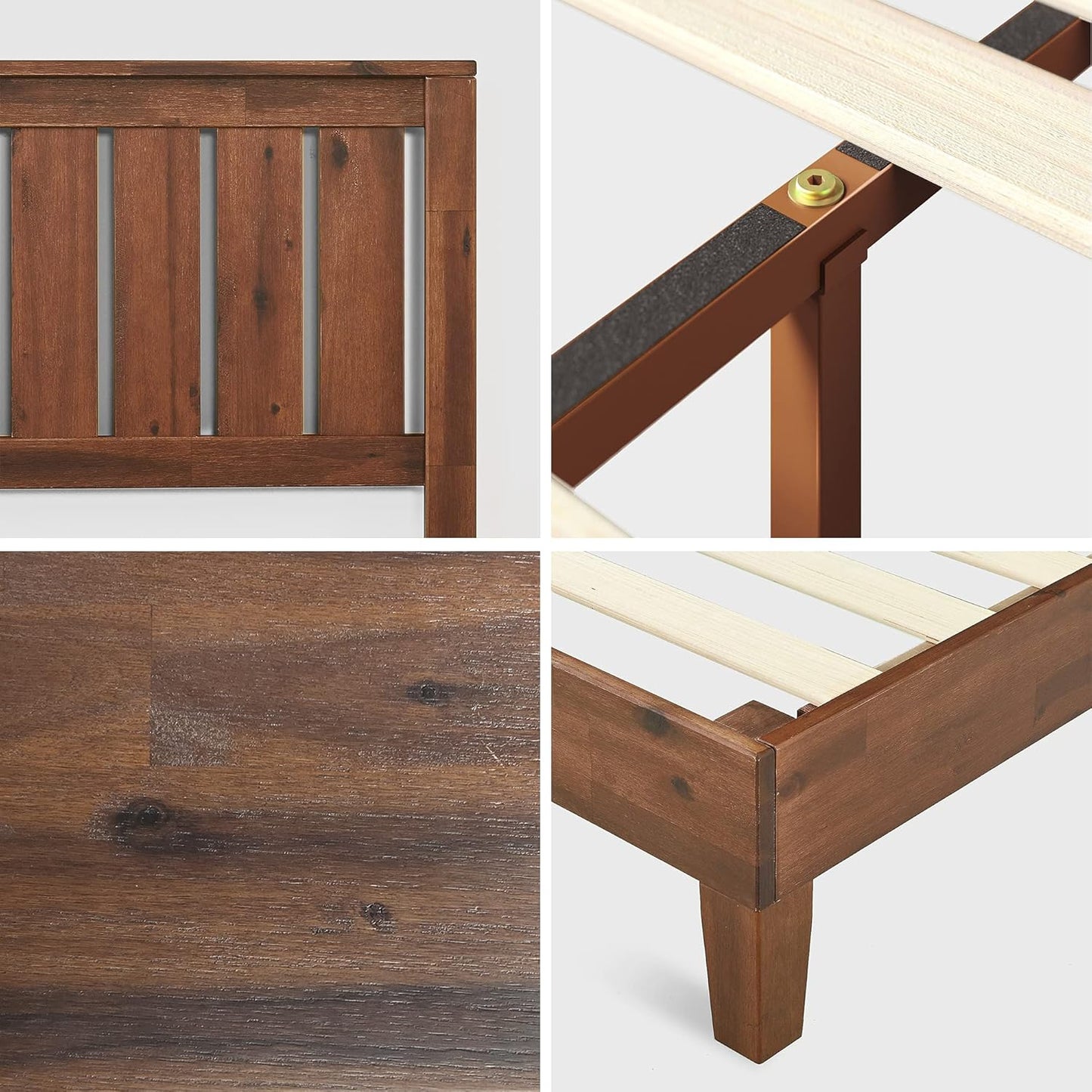 Zinus Deluxe Queen Bed Frame Solid Wood Platform Bed with Solid Timber Headboard Mattress Foundation - Antique Espresso, Superior Long-Lasting Heavy Solid Wood