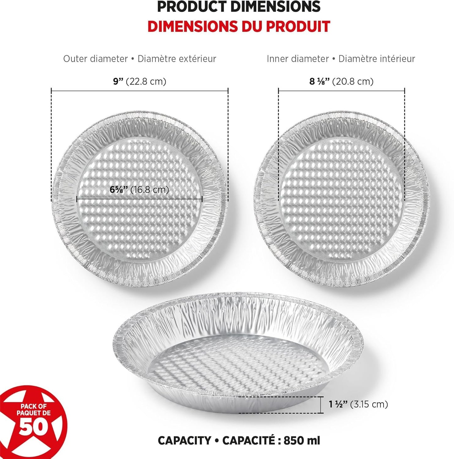 Starfrit (50-Pack) 9” Deep Pie Plates (23 cm) - Recyclable - Disposable - Oven & Freezer Safe - Perfect for Baking Pies, Chicken Pot Pies & Quiches
