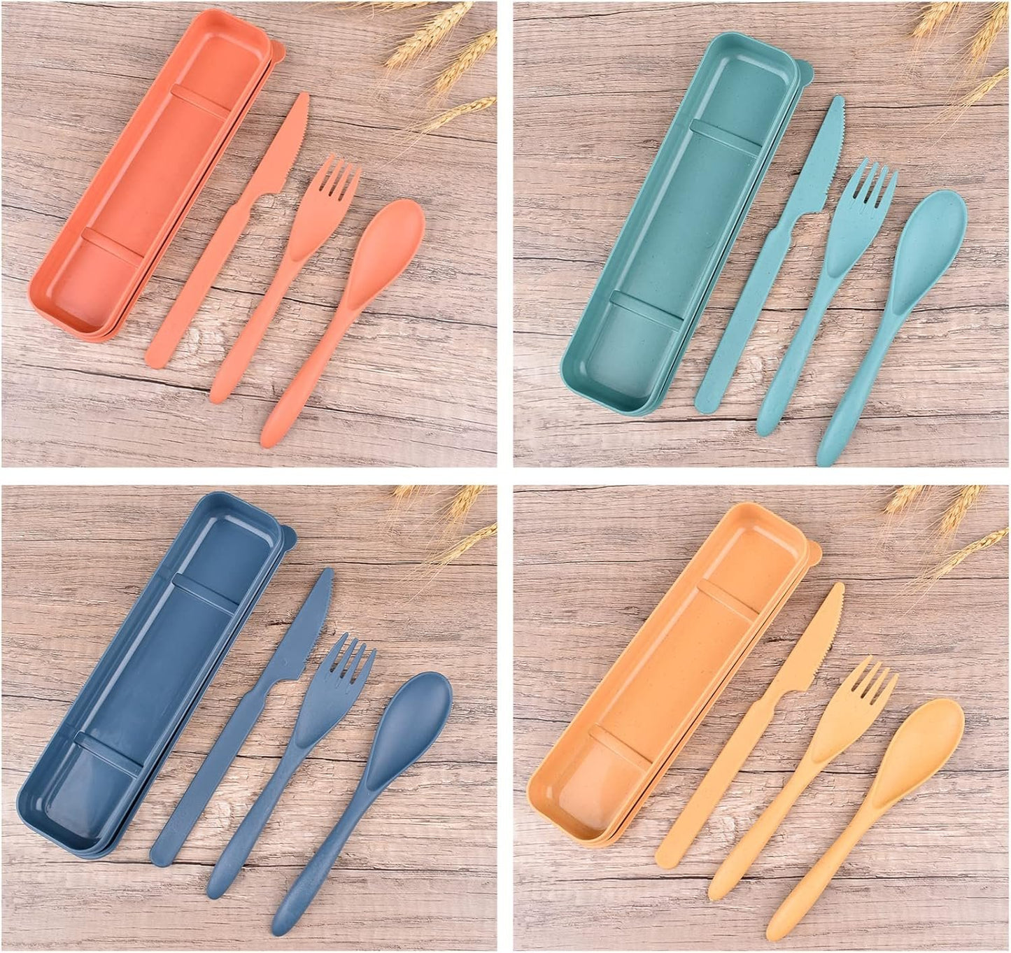Reusable Wheat Straw Cutlery with Case, Portable Dark Utensils Set for Adults, Tableware Camping Cutlery Set for 4 People, Travel Utensils for Kitchens, Dishwasher Safe