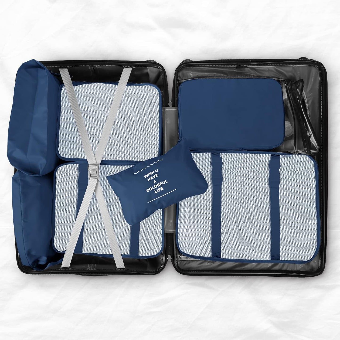 Sarsumir Travel Suitcase Organizer, 8 Pieces Packing Cubes Organizer Suitcase Travel Organizer with Waterproof Bags Toiletry Clothes Shoes, Navy Blue