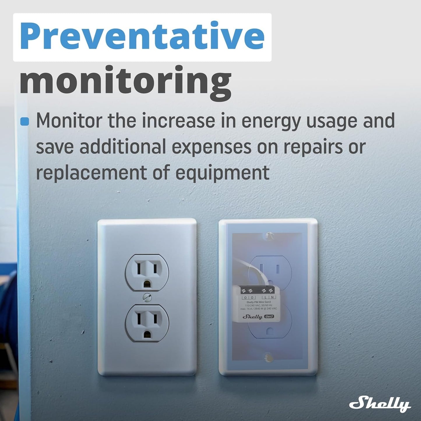 Shelly PM Mini Gen 3 | WiFi & Bluetooth Smart Power Meter 1 Channel 16 A | Home Automation | Compatible with Alexa & Google Home | iOS Android App | No Hub Required | Smart Schedules