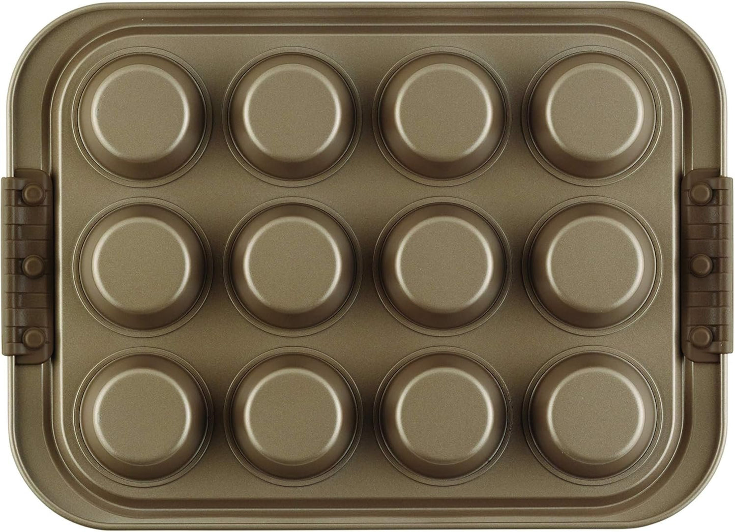 Anolon 12 Cup Advanced Bronze Nonstick Bakeware Muffin Pan with Silicone Grips, Brown