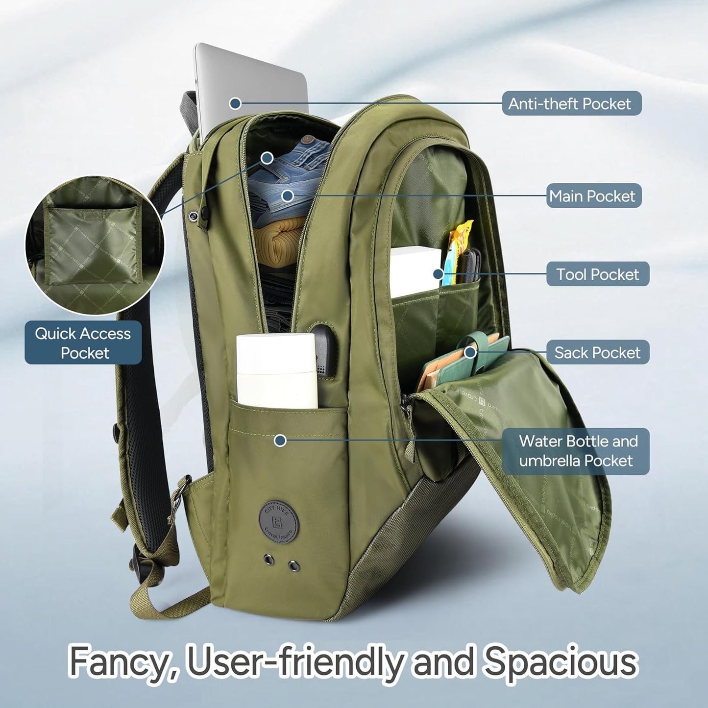 travel inspira Anti-Wrinkle Travel Backpack, Carry-On With Hidden 38cm Laptop Protection Compartment And Security Design