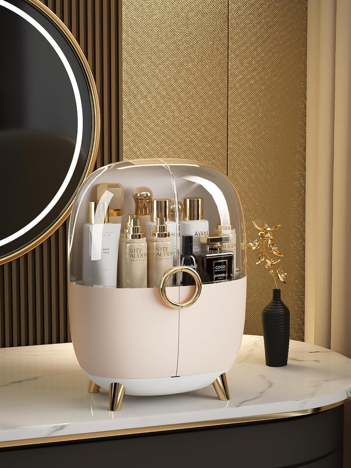 Squishy Dot Clear Cosmetic Storage Organizer, Makeup Organiser for Vanity, Skin Care Lipstick Holder, Tray Cosmetic Holder, Jewelry and Hair Accessories Organizer(Pink)