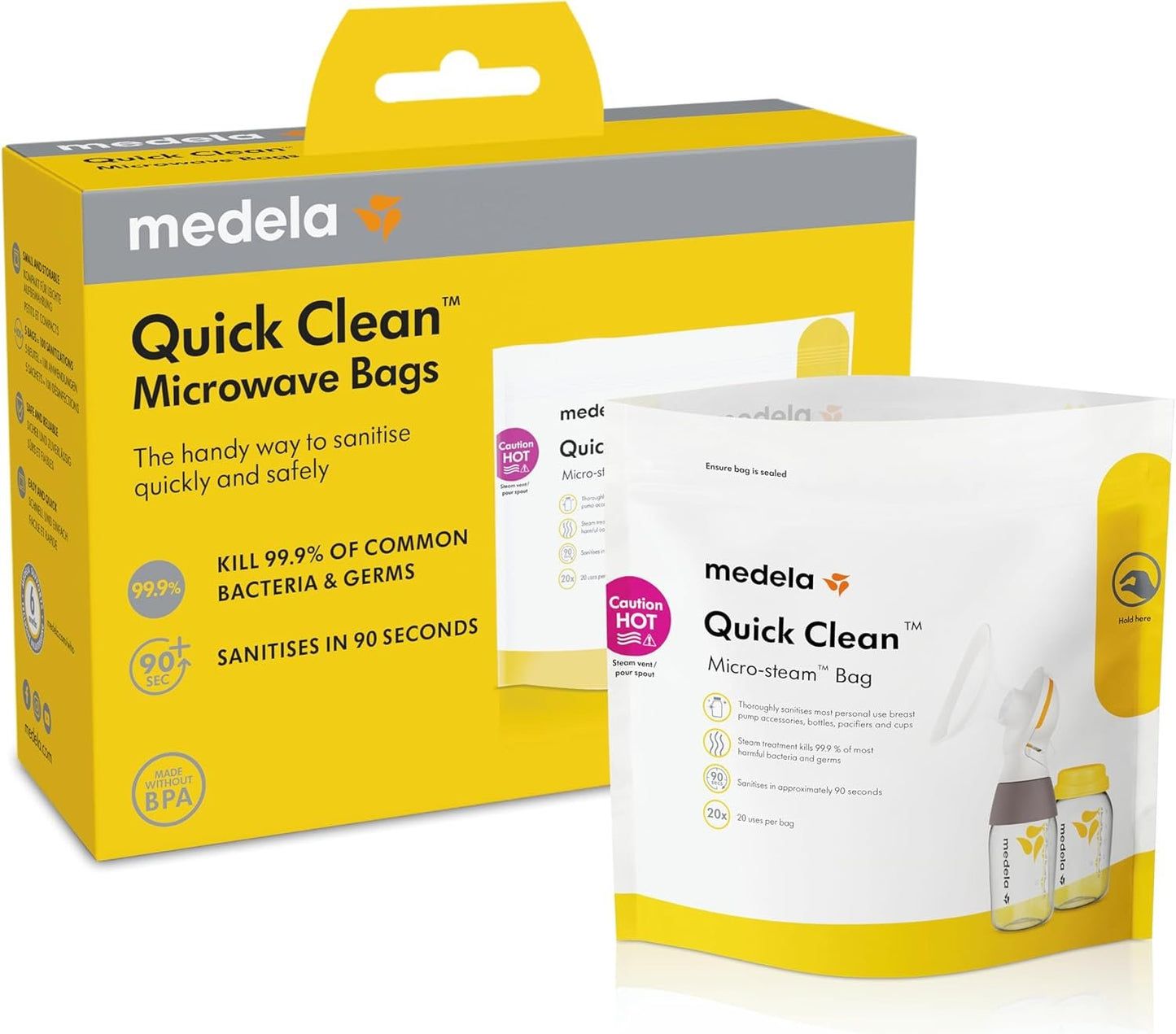 Medela Quick Clean Micro-Steam Bags Eliminates 99.9% Of The Most Harmful Bacteria And Germs ( Packaging May Vary )