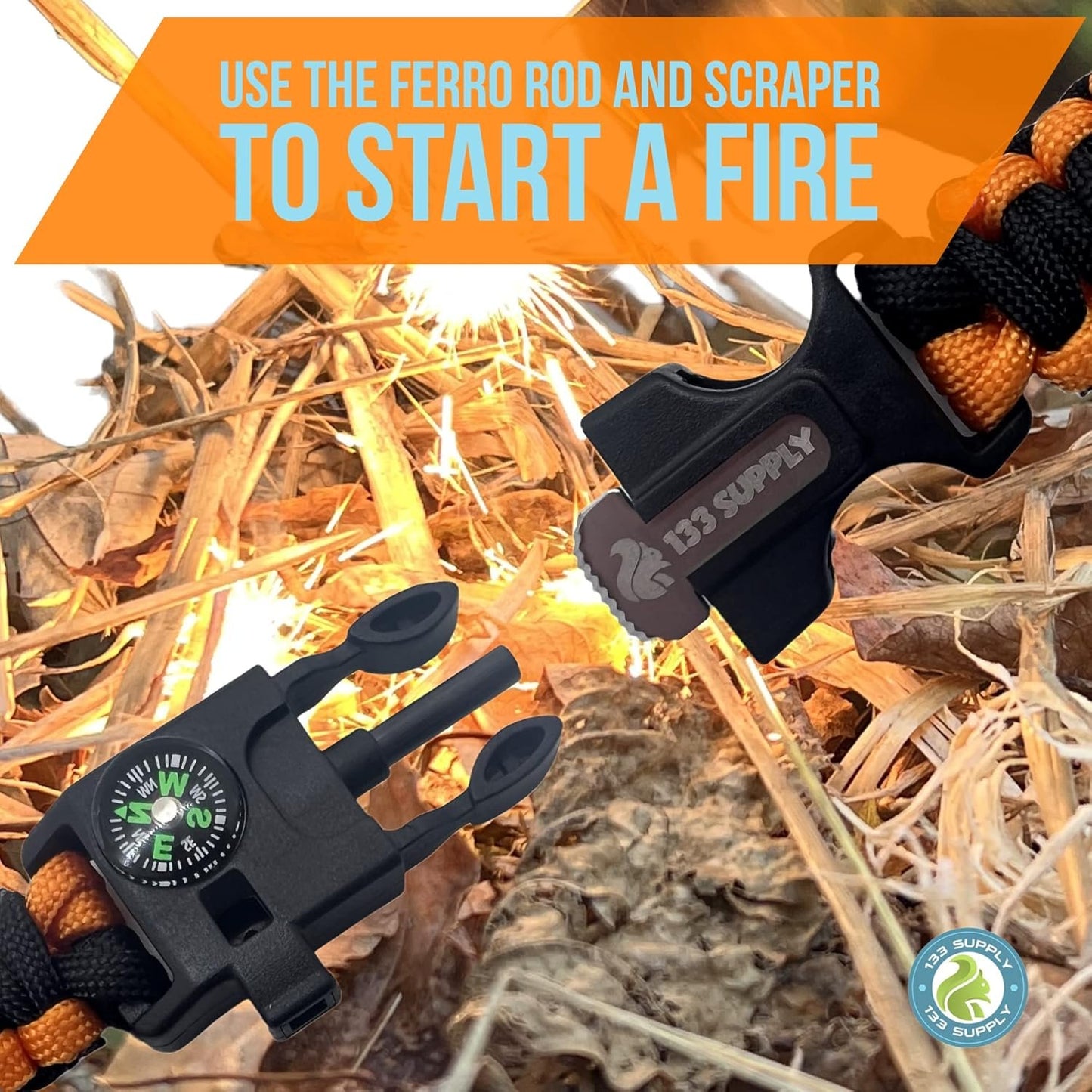 133 Supply Paracord Bracelet Compass Hiking Survival Emergency Whistle Fire Starter Kit Camping Gear Hiking Essentials Fishing Hunting Accessories EDC Backpacking Gear Tactical Survival Gear