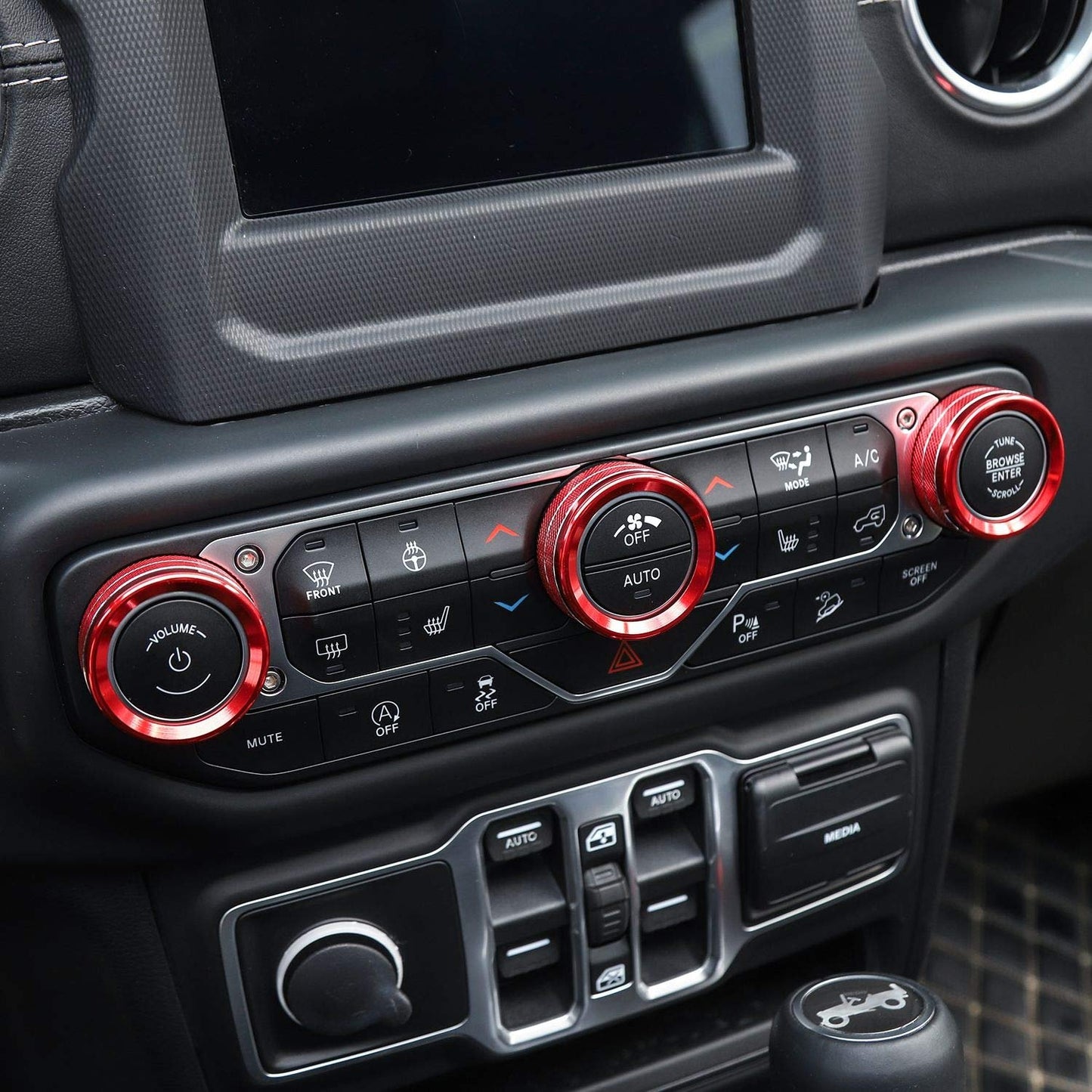 Voodonala Air Conditioner Headlight Center Consoles Switch Knob Cover Trim for 2018-2025+ Jeep Wrangler JL JLU Gladiator JT 4XE Interior Accessories, Red Aluminum Alloy 4pcs