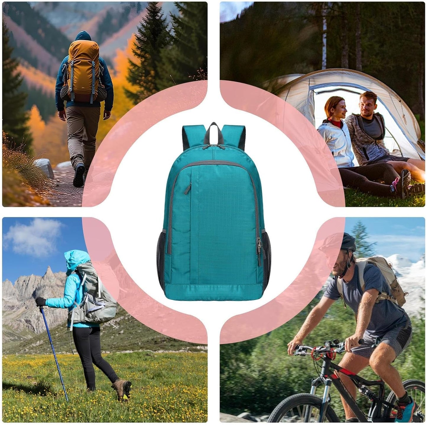 Daypack Hiking Backpack, Large 30L Storage Bag, 420D Polyester Waterproof Foldable Travel Bag, Outdoor Gear, Ideal for Camping, Backpacking, Walking, Traveling, and Adventure, 30x15x46cm