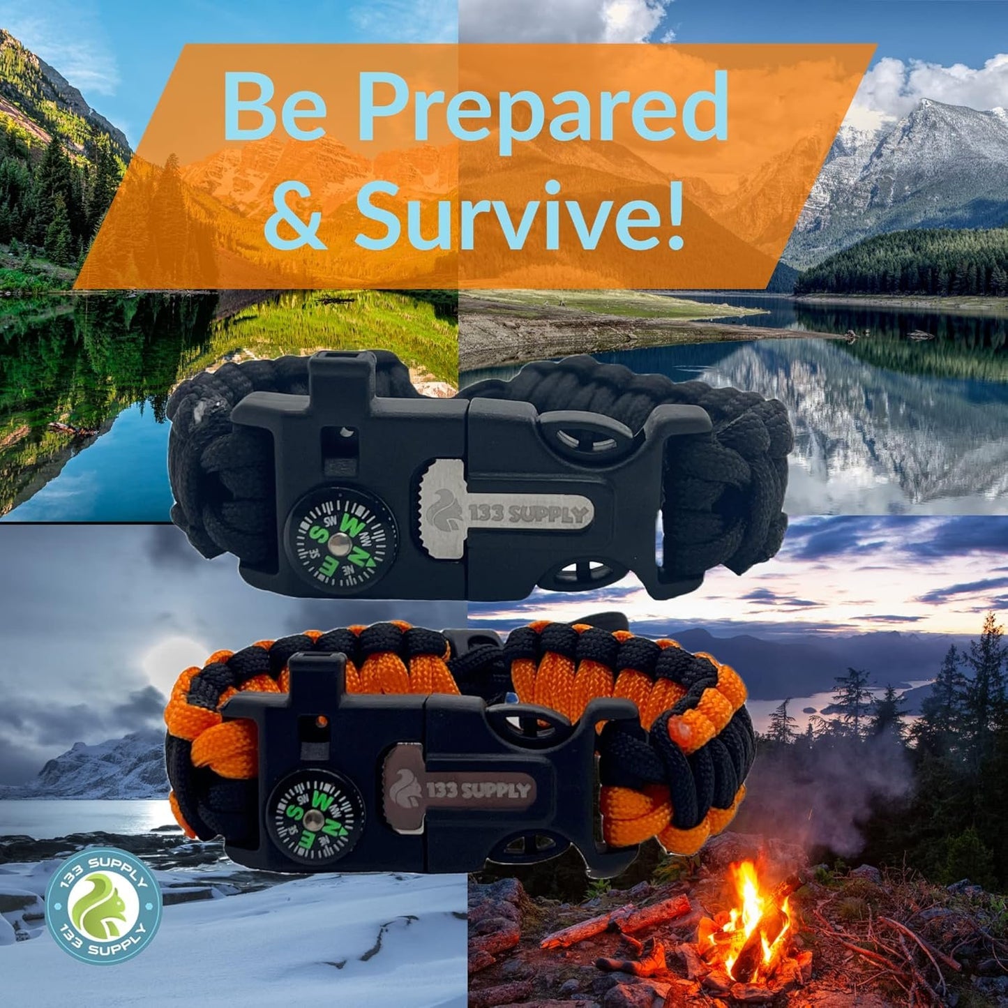 133 Supply Paracord Bracelet Compass Hiking Survival Emergency Whistle Fire Starter Kit Camping Gear Hiking Essentials Fishing Hunting Accessories EDC Backpacking Gear Tactical Survival Gear