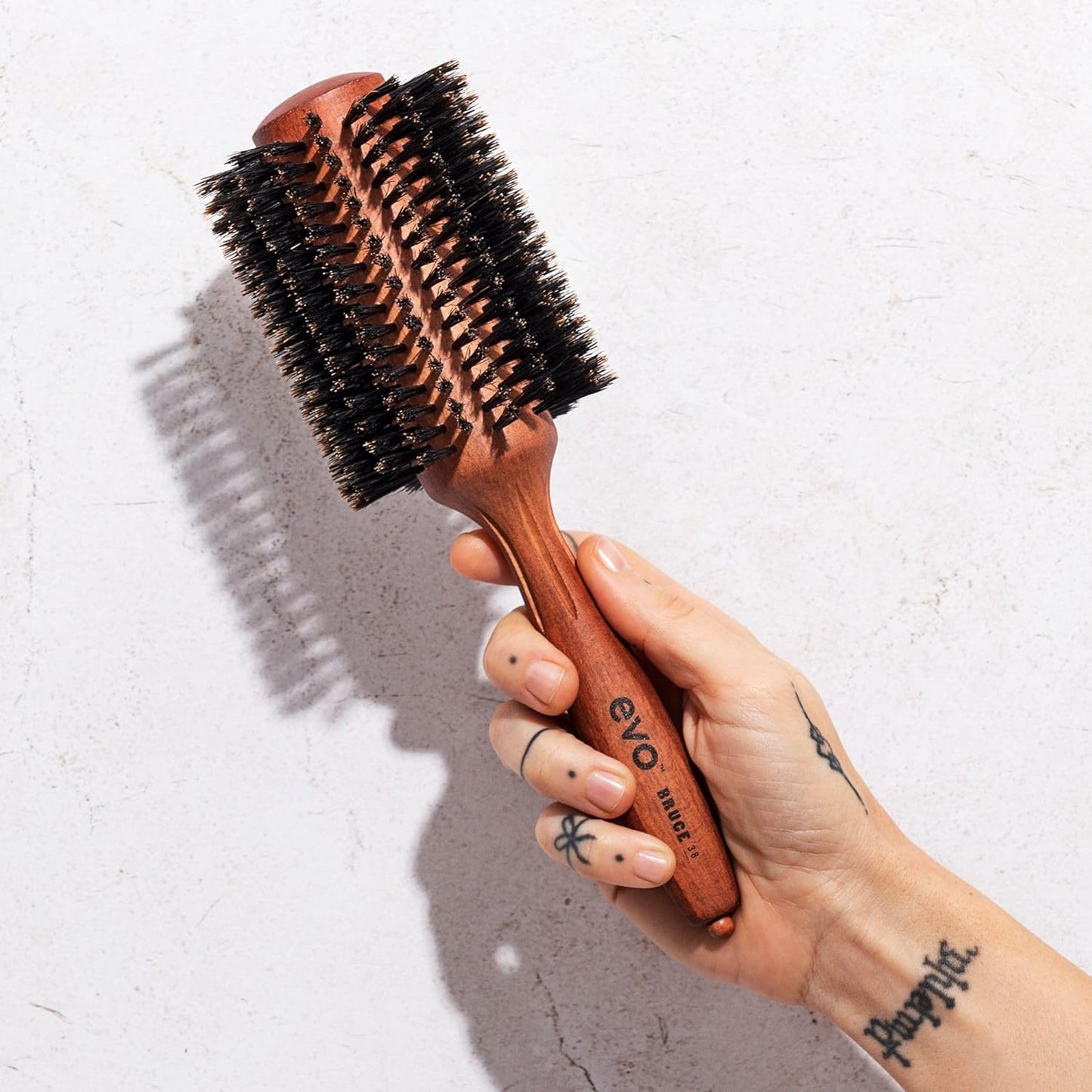 evo Bruce Natural Radial Hair Brush - Professional Bristle Brush for Styling & Polishing - Volumising Hair Brush