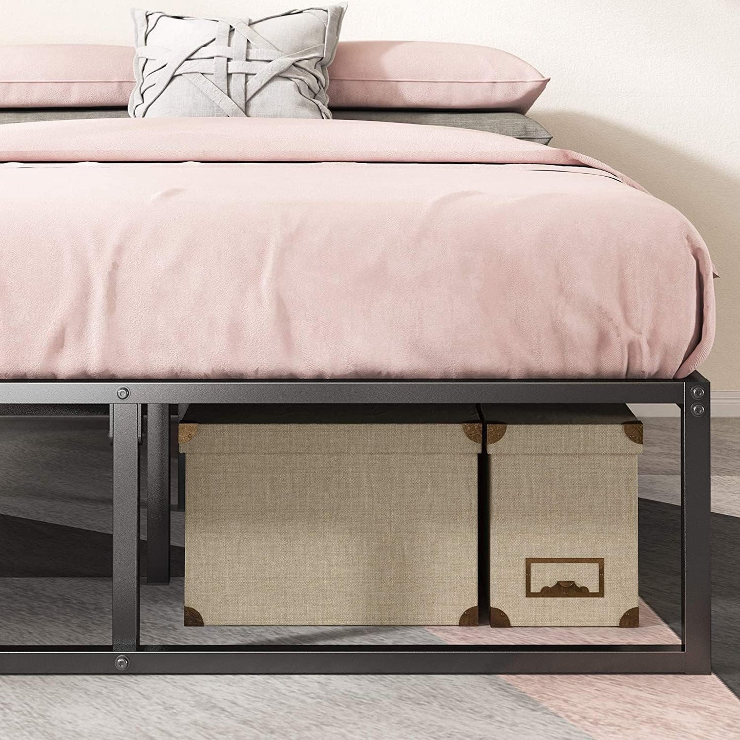 Zinus Queen Bed Frame – Lorelai 14 inch Bed Frame with Steel Slat Support, Heavy Duty Metal Construction, Easy Assembly, No Box Spring Needed – Platform Bed Frame with Underbed Storage